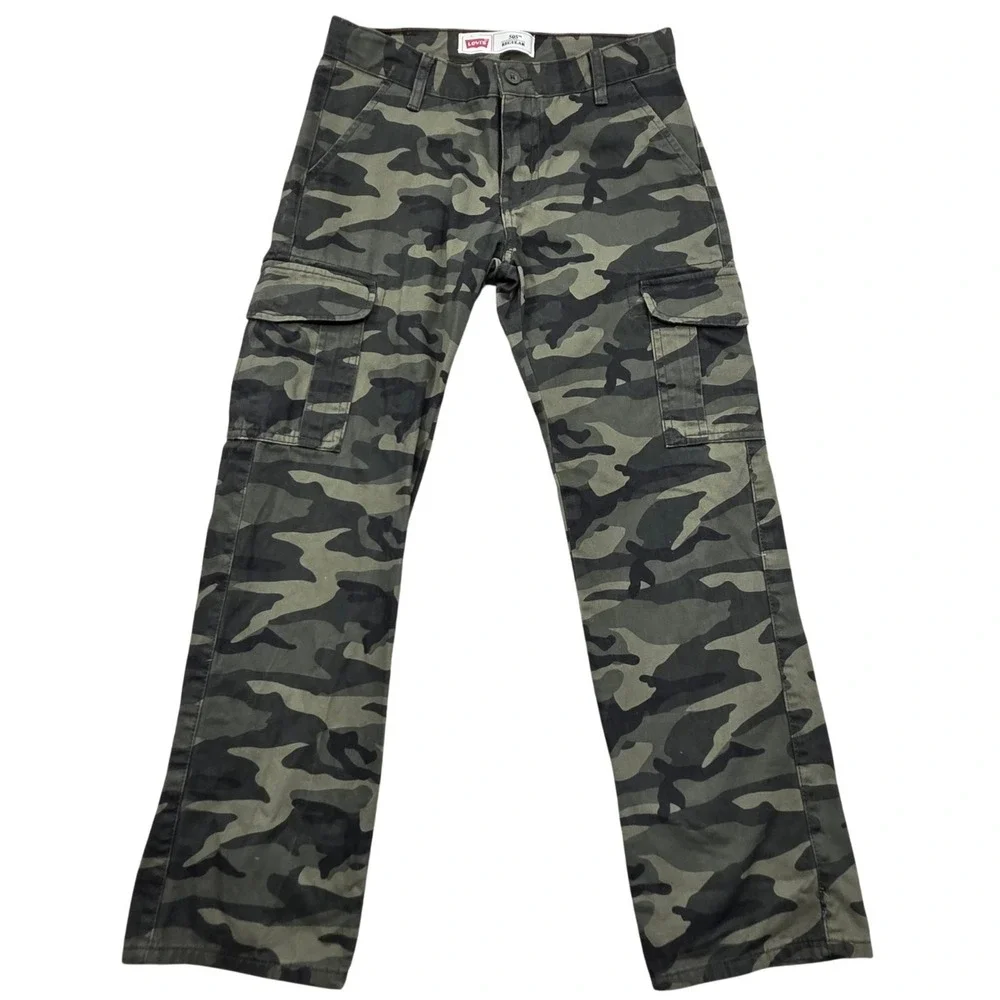 Levis 505 Regular Cargo Camo Pants Straight Leg Green Boys 12‎ Reg W26 L26